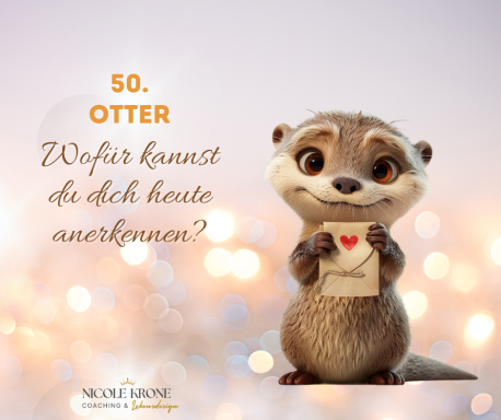 Ein niedlicher Otter hält einen Brief und fragt nach Anerkennung.