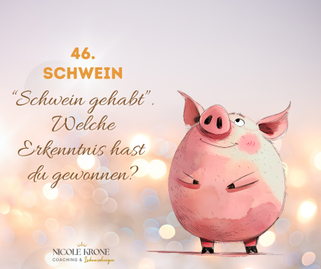 Ein fröhliches Schwein mit einer positiven Botschaft über Erkenntnisse.